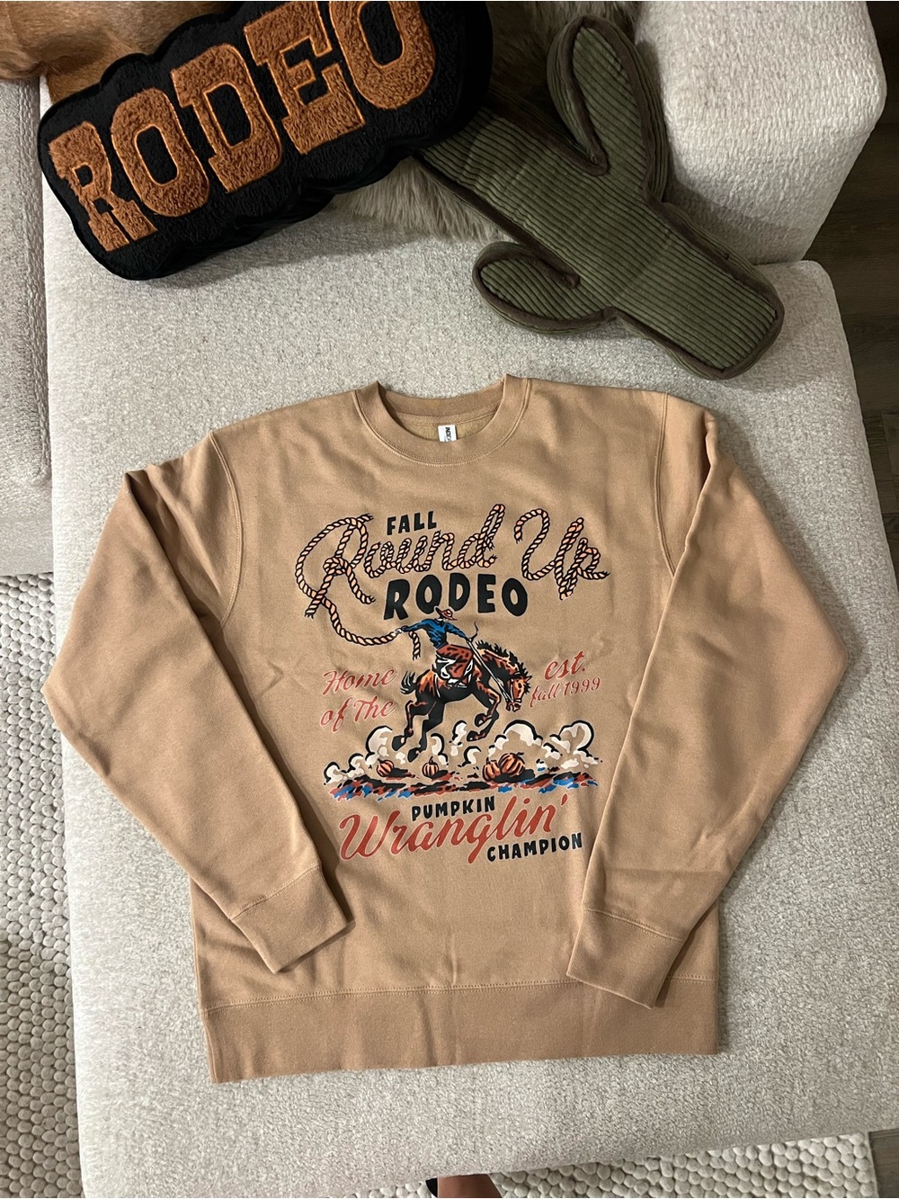 Fall Round Up Rodeo Graphic Sweatshirt - Tan - Picture 2 of 3